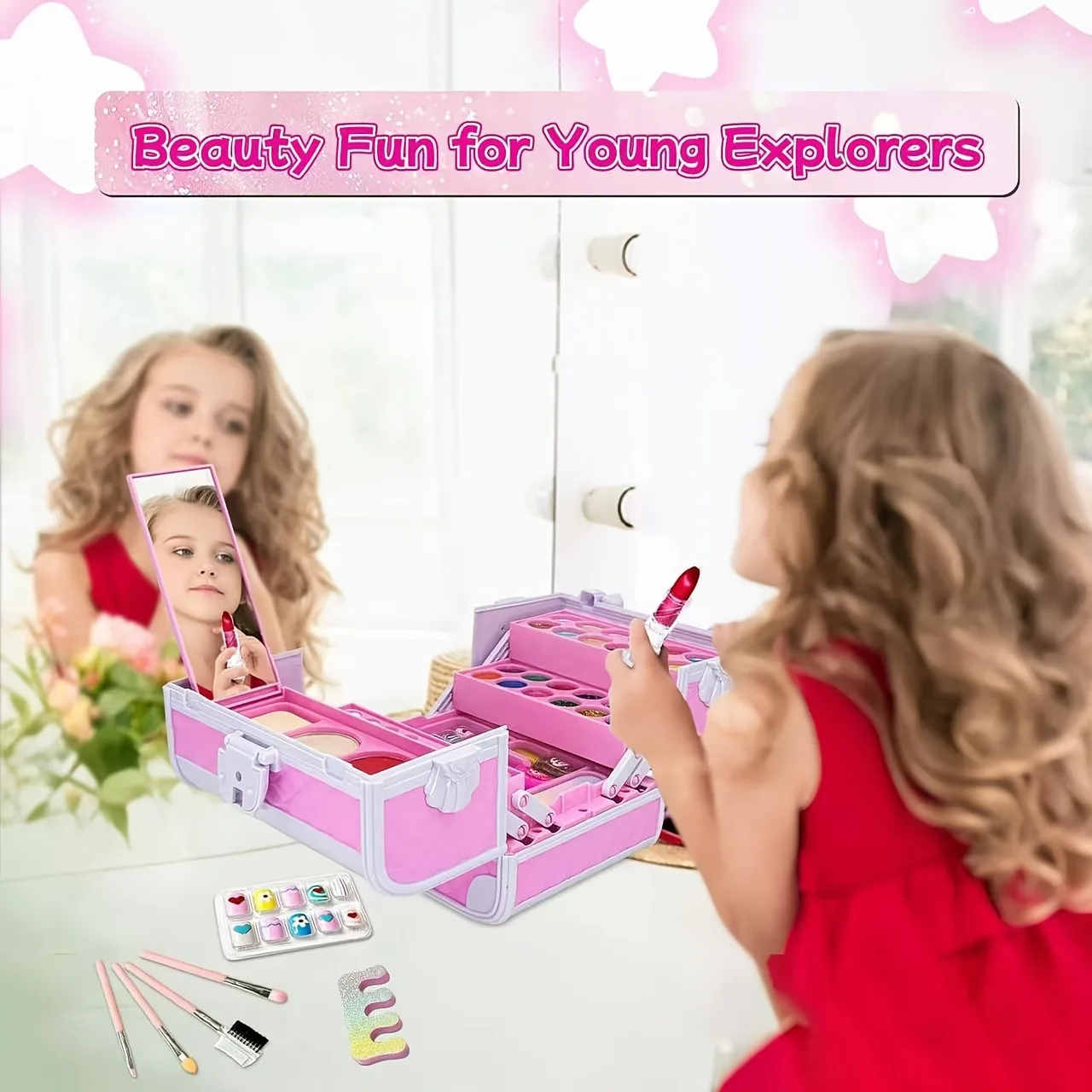 Princess Makeup Kit for Girls | Pretend Play Cosmetics Set with Mirror
