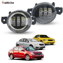 Left + Right LED Fog Lights Angel Eye DRL for Nissan Sentra B15 B16 2005-2012 Car PTF w/ Lens Daytime Running Light Accessories