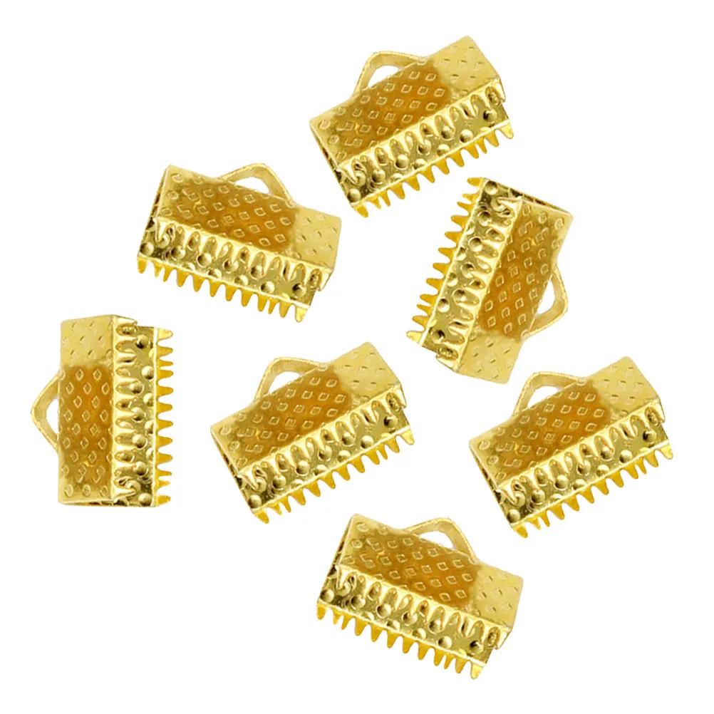Metal Ribbon End Crimp Clasps 100 Pieces 25mm with Internal Teeth for Ribbon Cord Lace DIY Jewelry Making