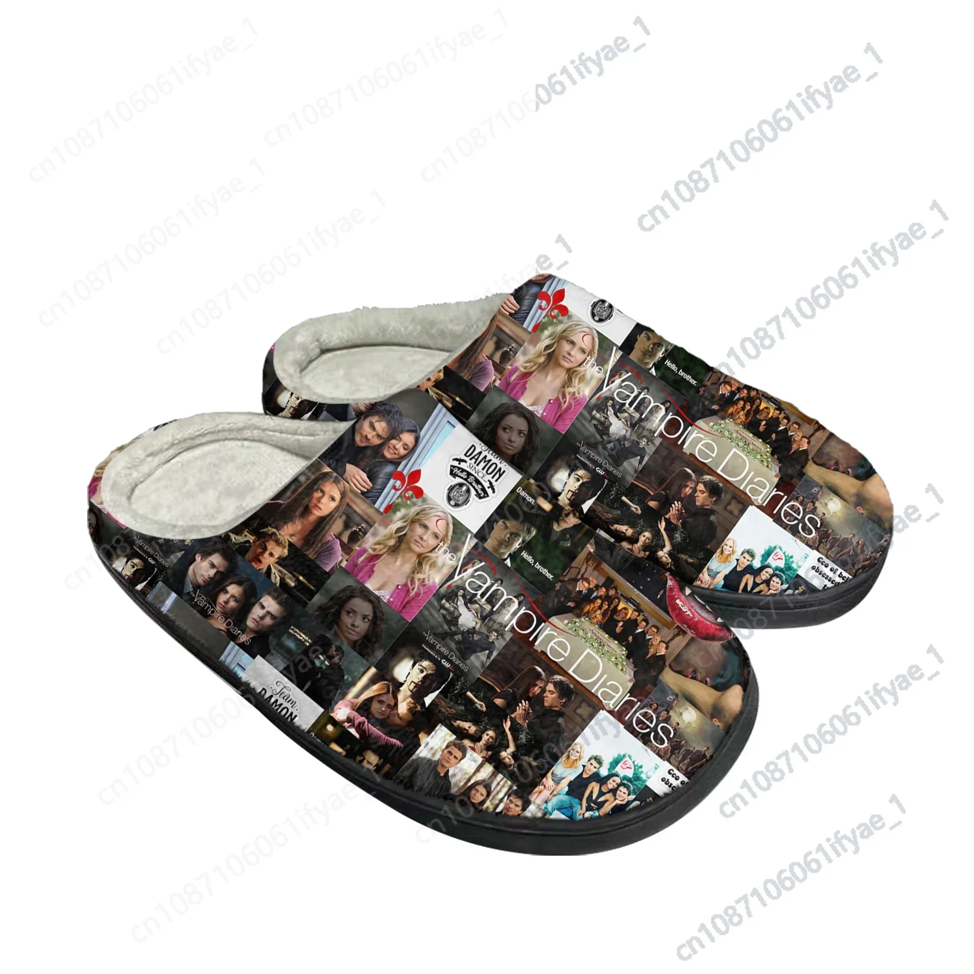 Pantoufles thermiques en coton personnalisées pour hommes et femmes, sandales en peluche décontractées, chaussures de maintien au chaud, Damon Salvatore Home, The Vampire Diaries