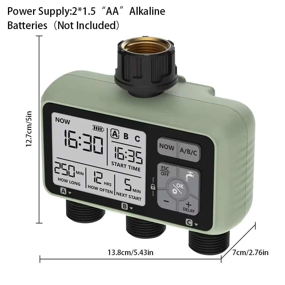 HCT-378 Newest 2024 3-Outlet Water Timer Independent Control Program Digital Garden Sprinkler