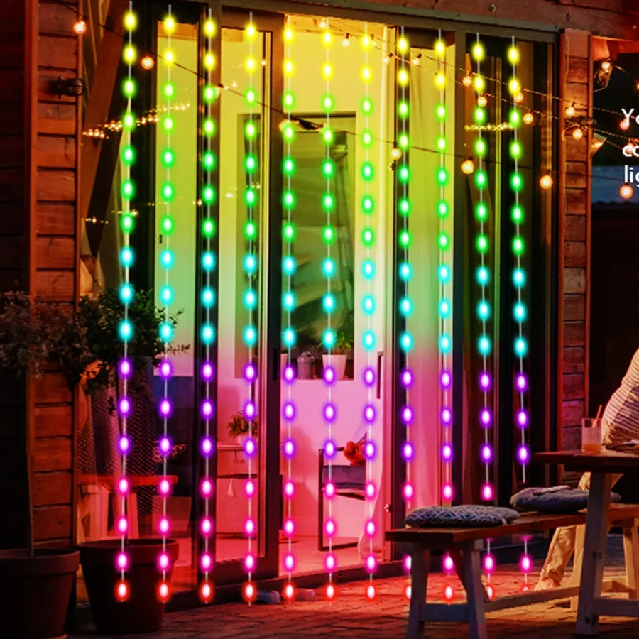3X3M Smart Curtain Light Outdoor APP Control Window String Light RGBIC USB Curtain Fairy Light With Remote For Backdrop Decor