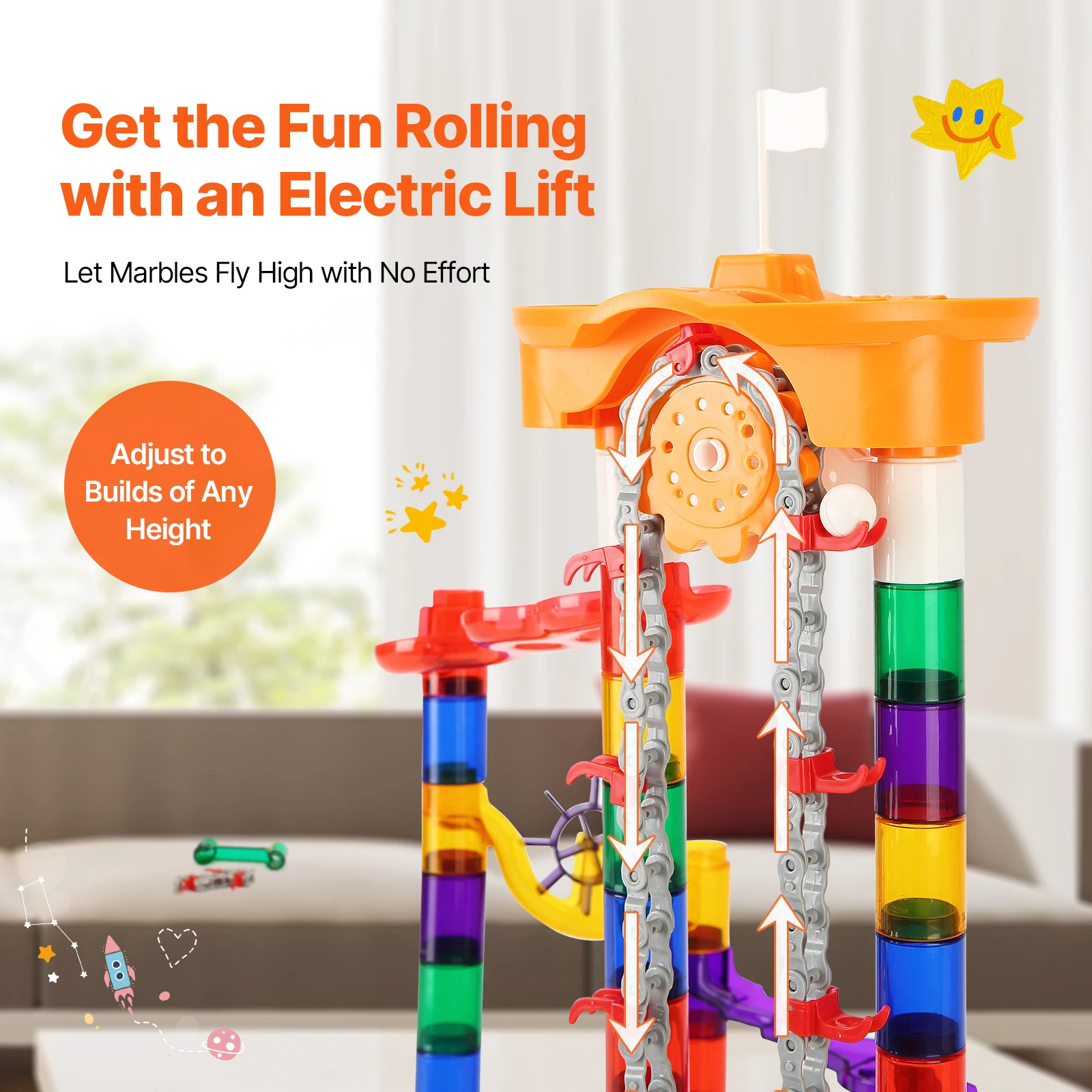 SucceBuy Marble Run Set 153 шт. с моторизованным лифтом и 30 пластиковыми шариками, мраморный лабиринт, строительный блок, гоночная дорожка для игры на мозг