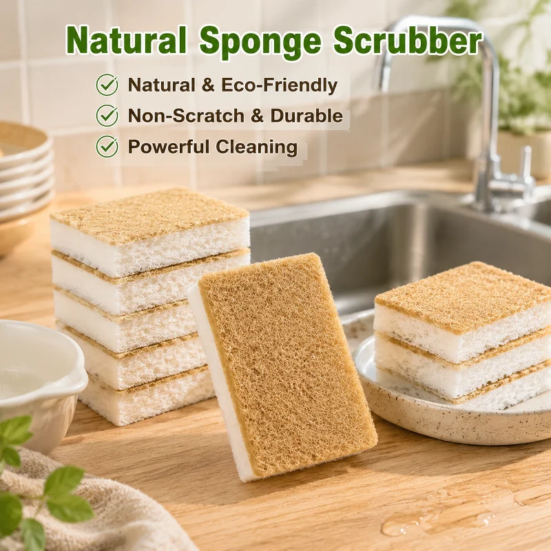 2/5/10pcs Natural Sisal Kitchen Sponge Double Sided Eco Friendly Scrubber For Dishes Pot Pan Household Cleaning Tool