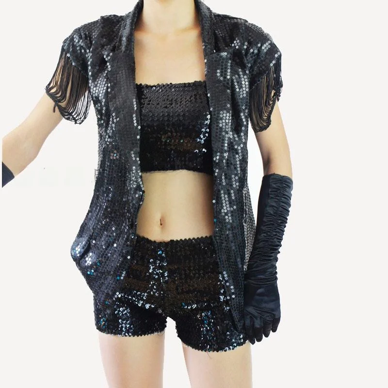 Dance Leader Costume Sequin Tassel Vest Jazz Dance Outfit Women's Men's Stage Performance Clothing Top DS Singer