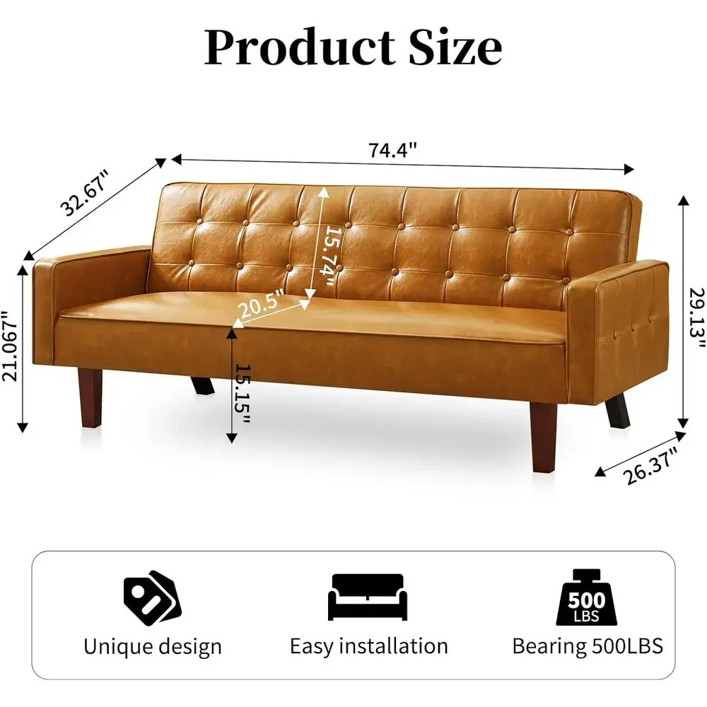 Memory Foam 3-Seater Leather Sofa for Small Spaces, Suitable for Living Room or Office, Brown