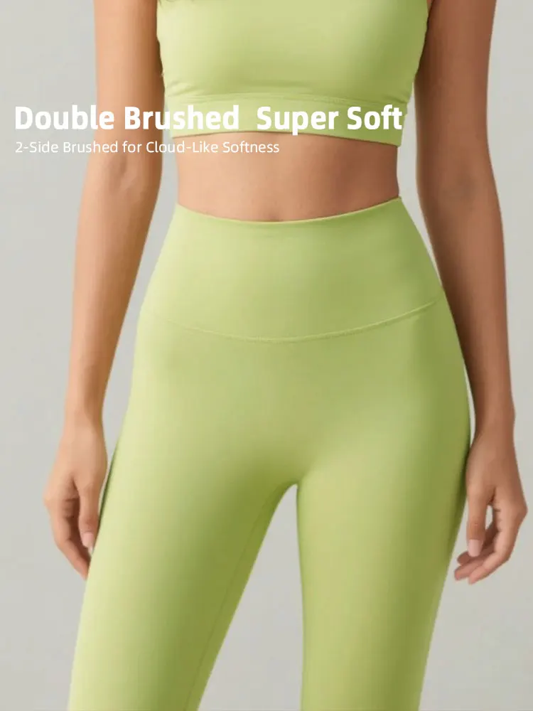 Women Gym Yoga Pants Double Brushed High Waist Naked Feeling Leggings Running Cycling Pants Breathable Sports Seamless Stretchy