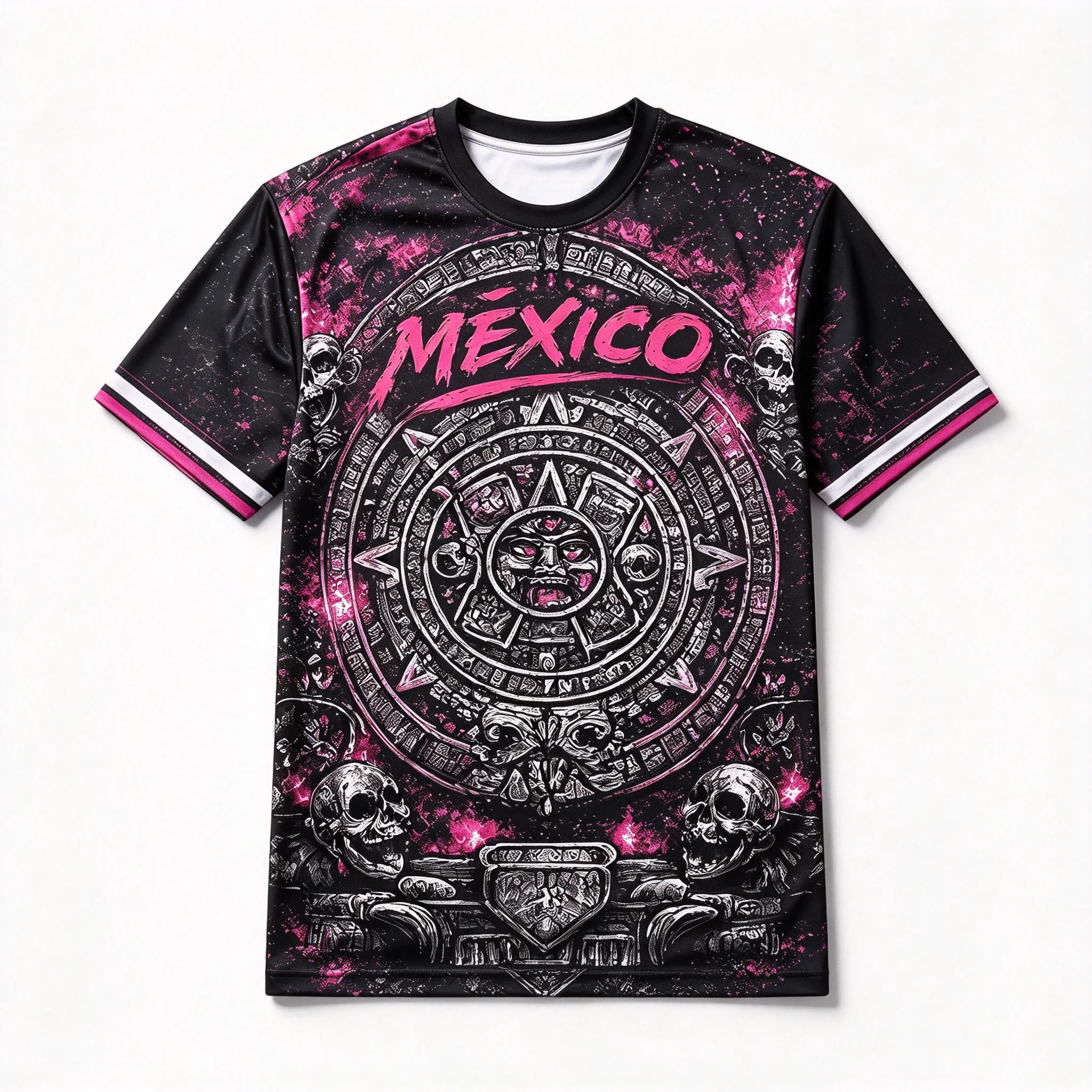 Men Quick Dry Sports Short Sleeve, Mexico Day of the Dead Skull Aztec Print Ethnic Vintage Crew Neck T-shirt Multi-color Style