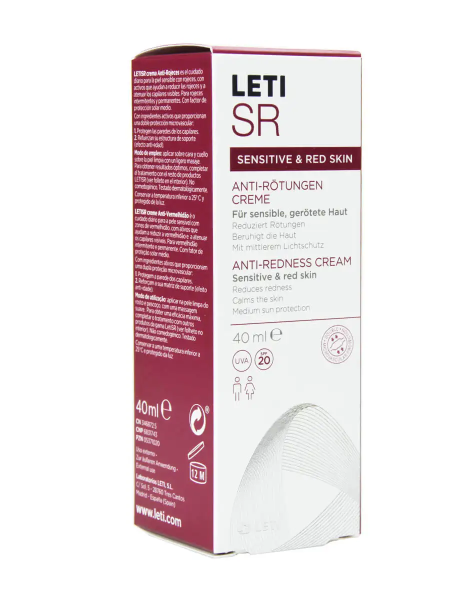 Leti sr redness Treatment Cream 40 ml-decreases redness of the skin. Protection factor spf 20.