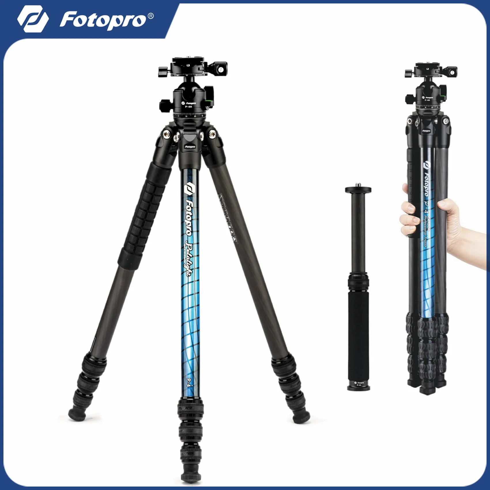 

Fotopro 63-дюймовый штатив из углеродного волокна, легкий профессиональный дорожный штатив с удлинительной трубкой, максимальная нагрузка 10 кг
