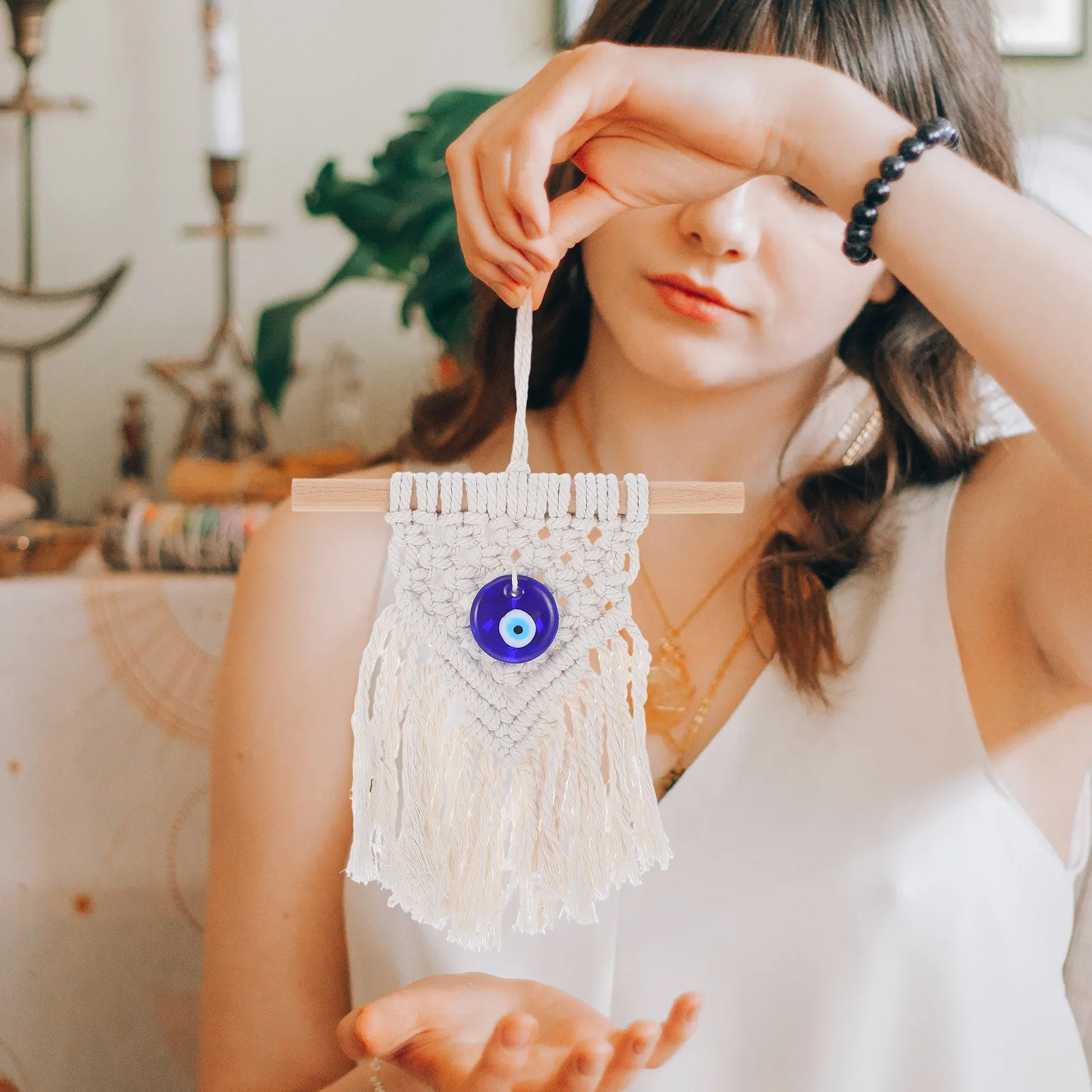 

Macrame Woven Wall Decor Bohemian Pendant Decorations Fiber Hanging Tapestry White