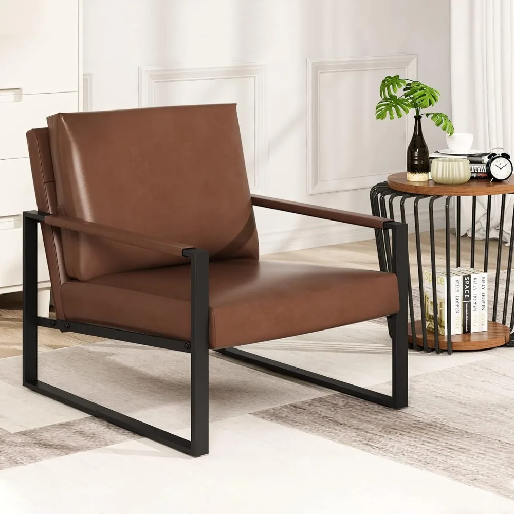 

Modern PU Leather Accent Chair Arm Chair with Extra-Thick Padded Backrest and Seat Cushion Sofa Chairs