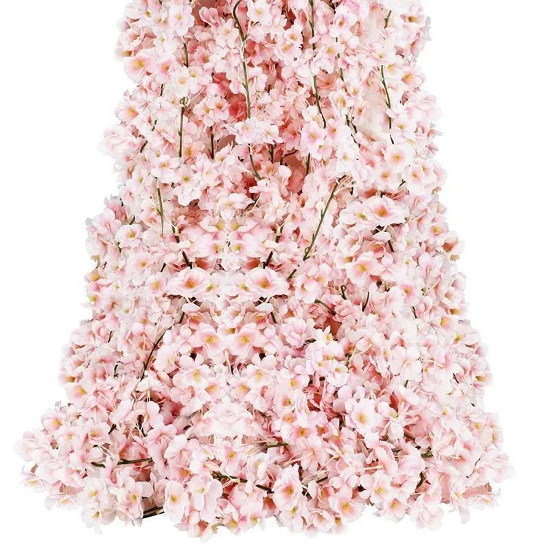 Flores artificiales de cerezo, guirnalda de Sakura, arco de boda, Fondo de jardín, decoración de fiesta en casa, plantas falsas de seda, vid, 180cm