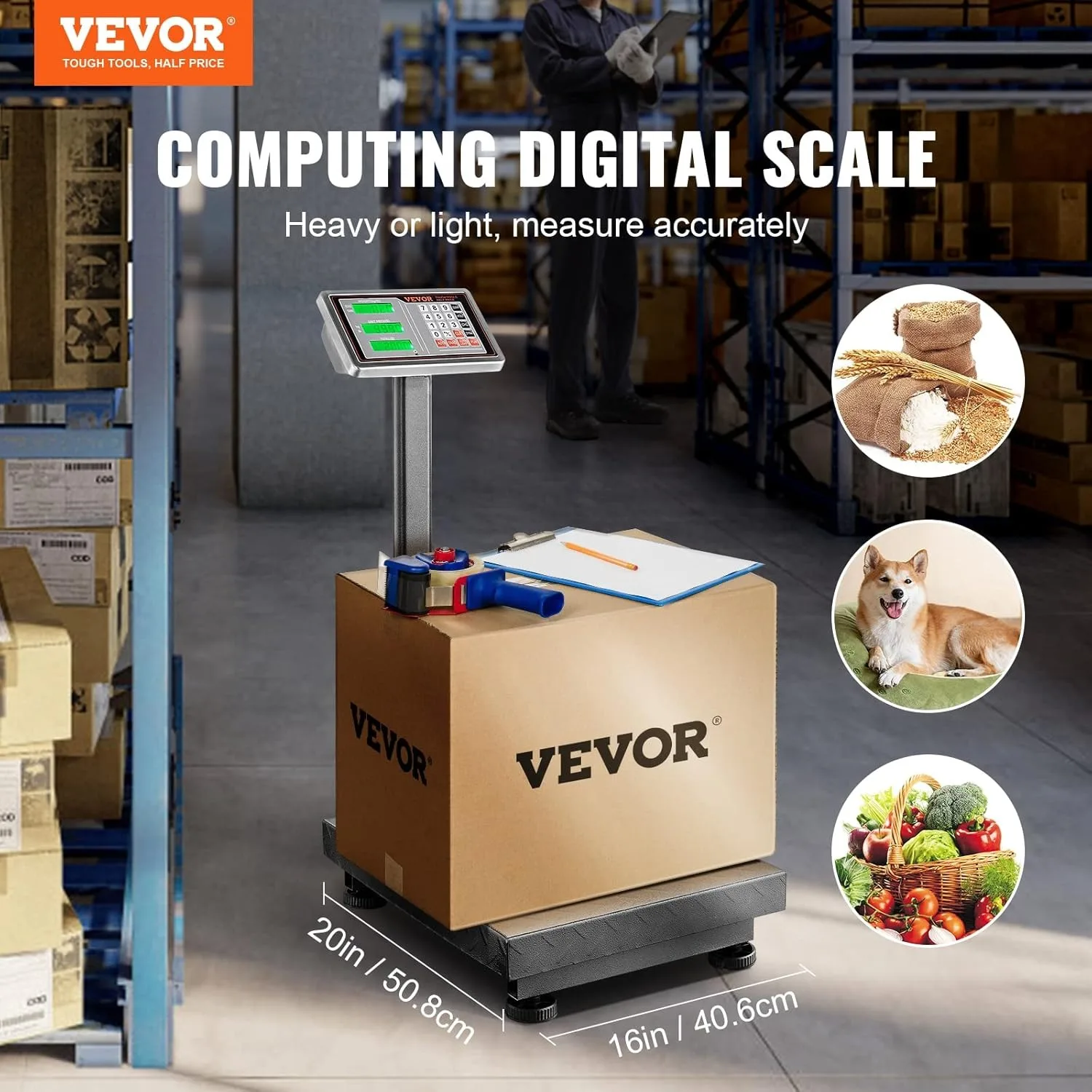 VEVOR Computing Digital Platform Scale, 660 lbs Load, 0.1 lbs Accuracy Computing Floor Scale with LB/KG, Tare, Price Calculator