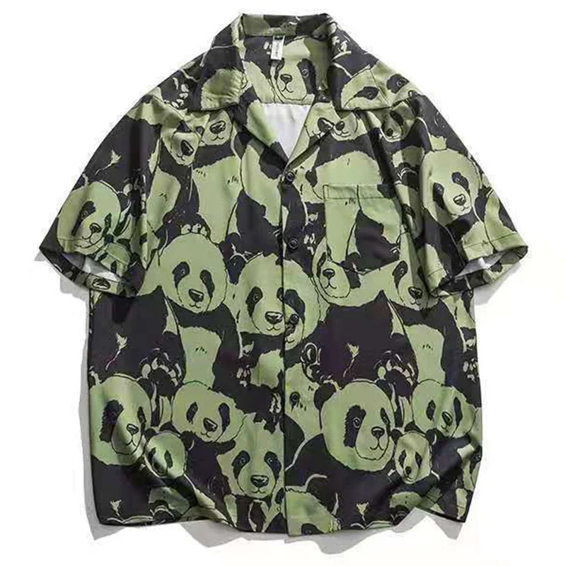 Summer Panda Printed Shirts For Men Casual Loose Short Sleeved camisas Couples Streetwear Fashion tee shirt Luxury Social shirt