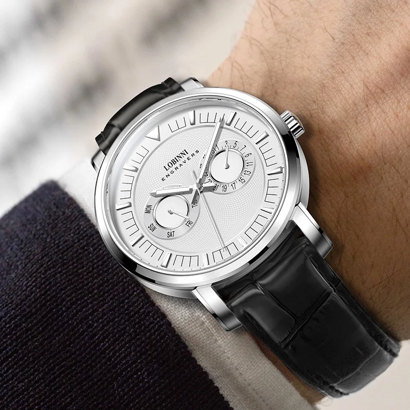 

LOBINNI мужские кварцевые часы модные 42 мм наручные часы 30 м водонепроницаемые светящиеся сапфировые часы дата неделя