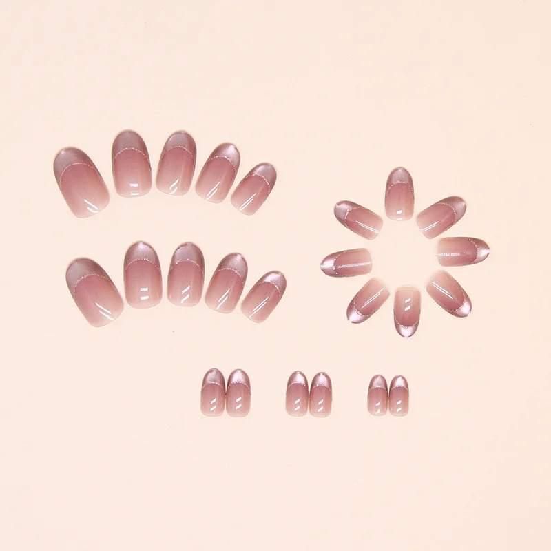 New fashion in the oval French cat eye gradient fake nails wear nail nail nail flakes European and American ins style