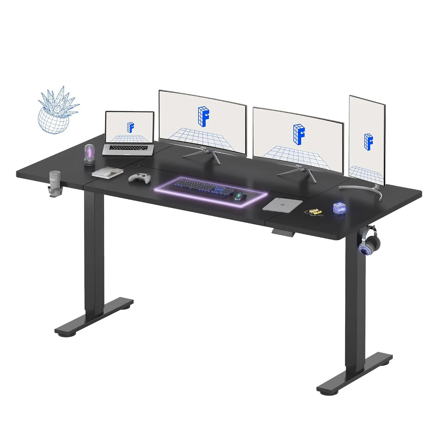 79x32 Inch Electric Standing Desk, Black | Large Workspace, Cable Management & Organizer, Cup Holder & Hook, Home, Customized