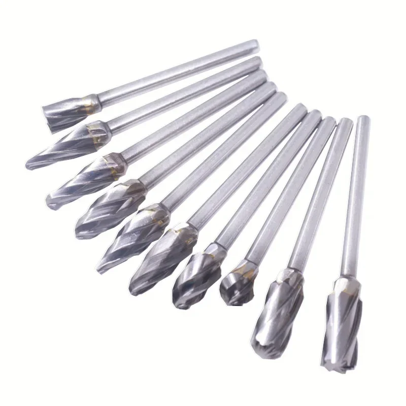 10pcs/Set 3mm Shank 6mm Coarse Teeth Tungsten Carbide Rotary File Burr For Grinding Wood Aluminum Milling Cutter