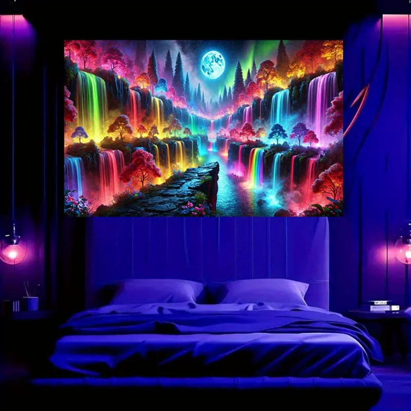 VIKAMA Dreamy Rainbow Waterfall Tapestry Bedhead Atmosphere Decoration Tapestry Esports Room Bar Party Background Wall Decor