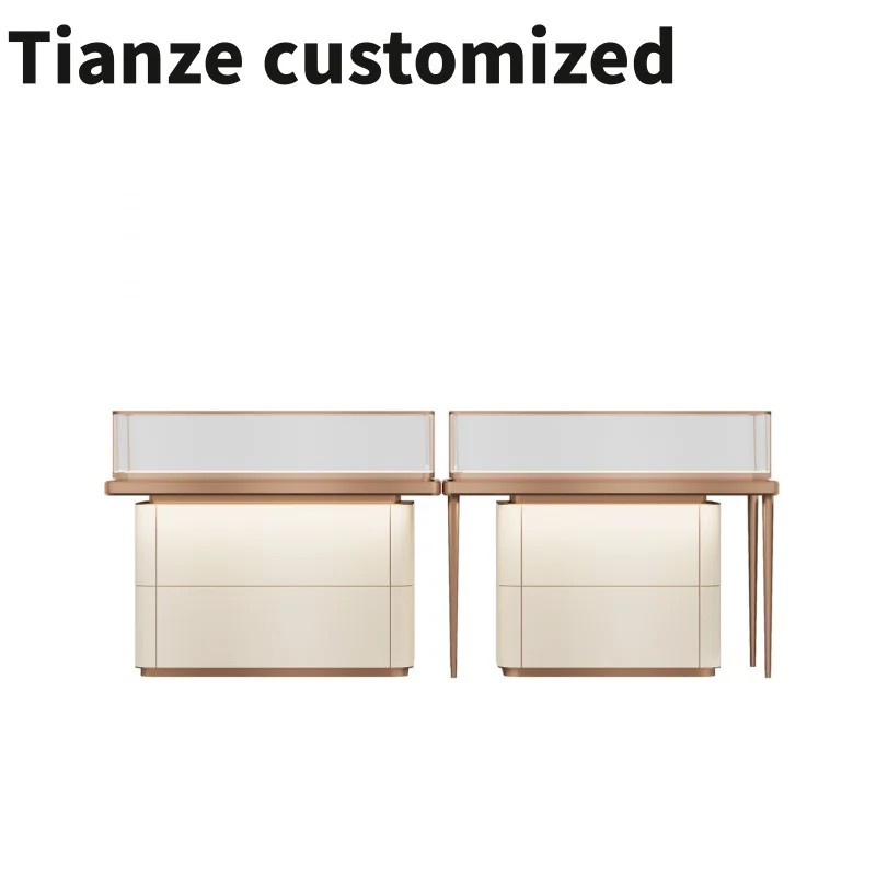 Customized-Long cabinet portable glass pu stand sets counter kiosk store jewellery d jewelry display showcase with storsge