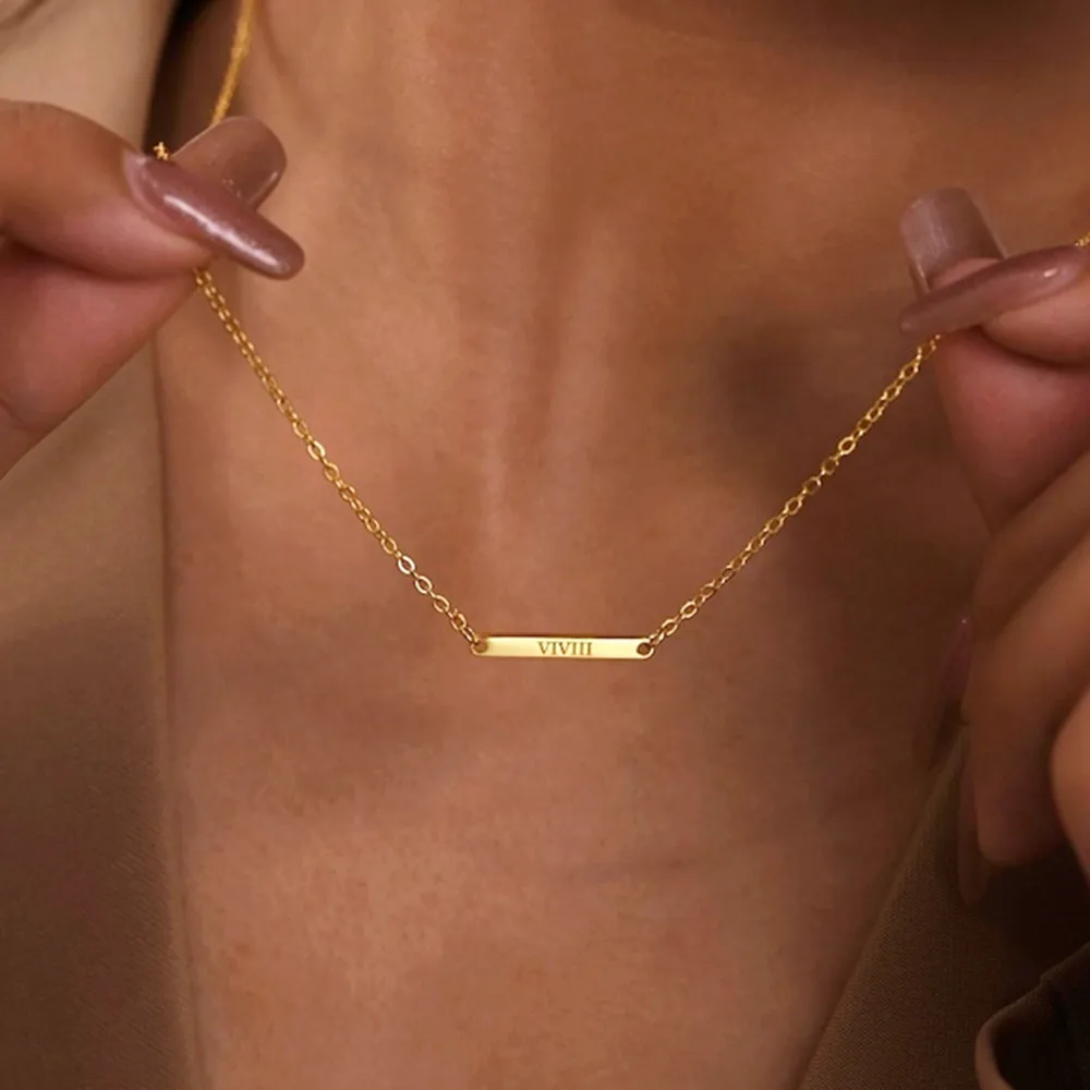 

Custom Minimalist Engraved Nameplate Pendant Stainless Steel Name Bar Necklaces For Women Anniversary Birthday Gift