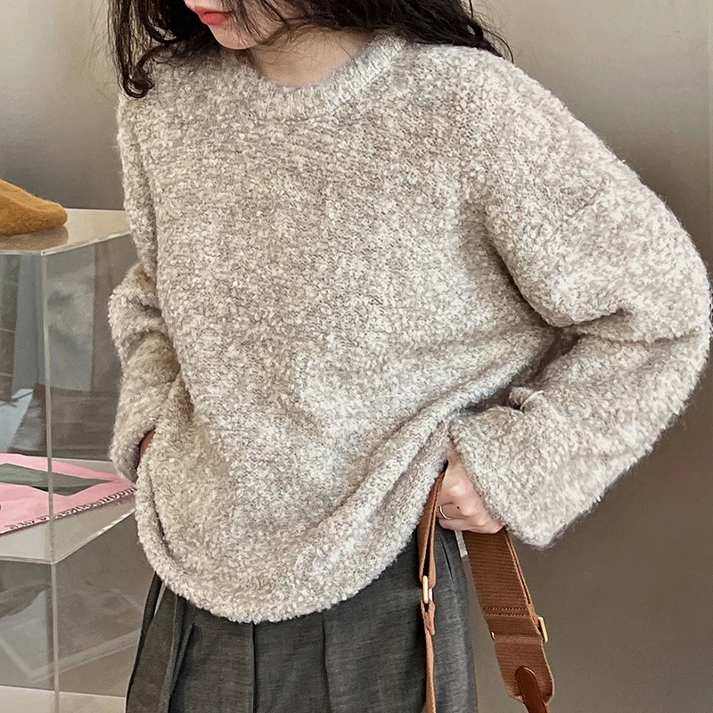 100% Real Photo Women Autumn Cashmere Knitted Sweater O-Neck Oversized Style Women Pullovers Long Sleeve Sweater Tops Pull Femme