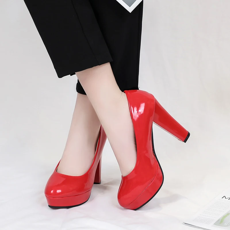 Platform High Heels Square Heel Pumps Women Spring Autumn Shoes Woman Fashion Shallow Office Shoes Slip-On Wedding Ladies Shoe