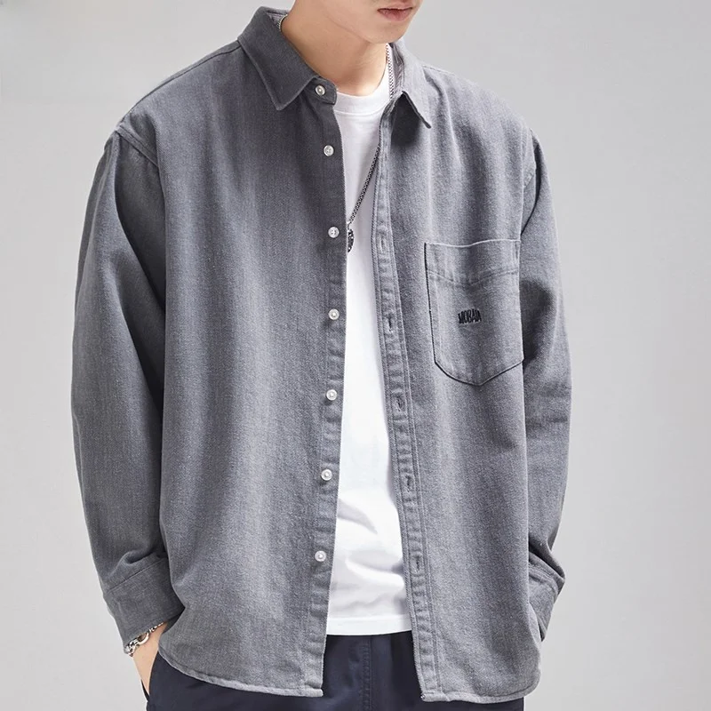 

Loose Casual Long Sleeve Men's Shirt Large Size Color Versatile Top Durable PU Leather Fabric High Collar Thai Style