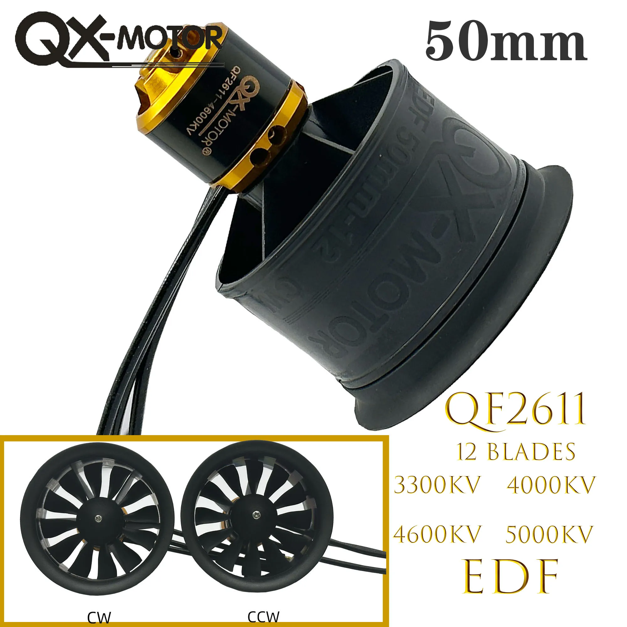 QX-MOTOR 50mm EDF QF2611 12 ostrzy wentylator kanałowy całkowicie miedziany bezszczotkowy silnik z 40A / 50A ESC do części do zdalnie sterowanych