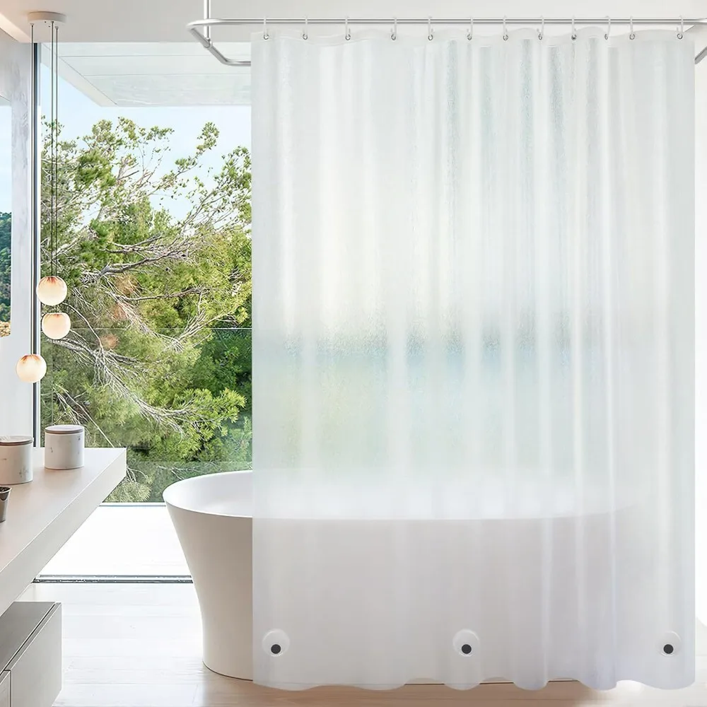 

Thickened Waterproof Frosted Semi Transparent Shower Curtain with Magnets for Bathroom Partition and Home Use