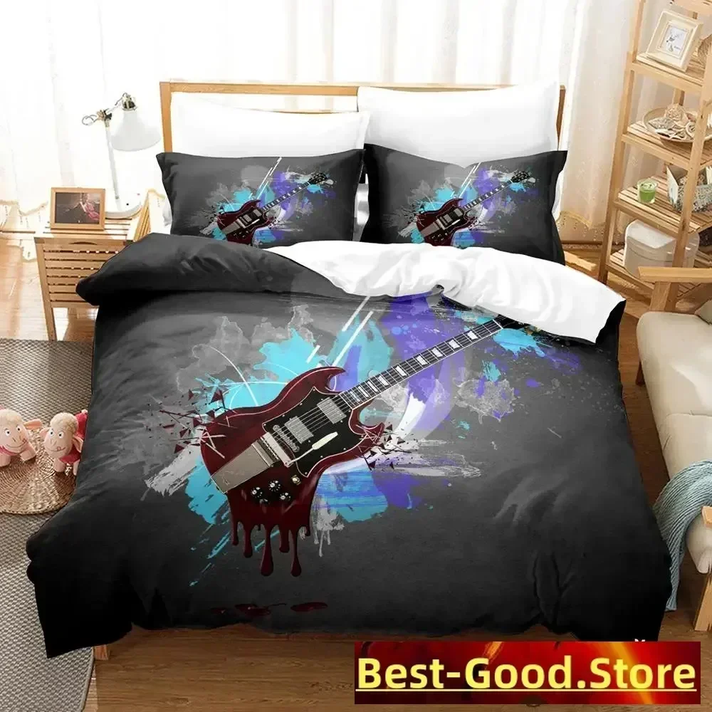Music Guitar Bedding Set Single Twin Full Queen King Size Bed Set Adult Kid Bedroom Duvetcover Sets Anime parure de lit Bed