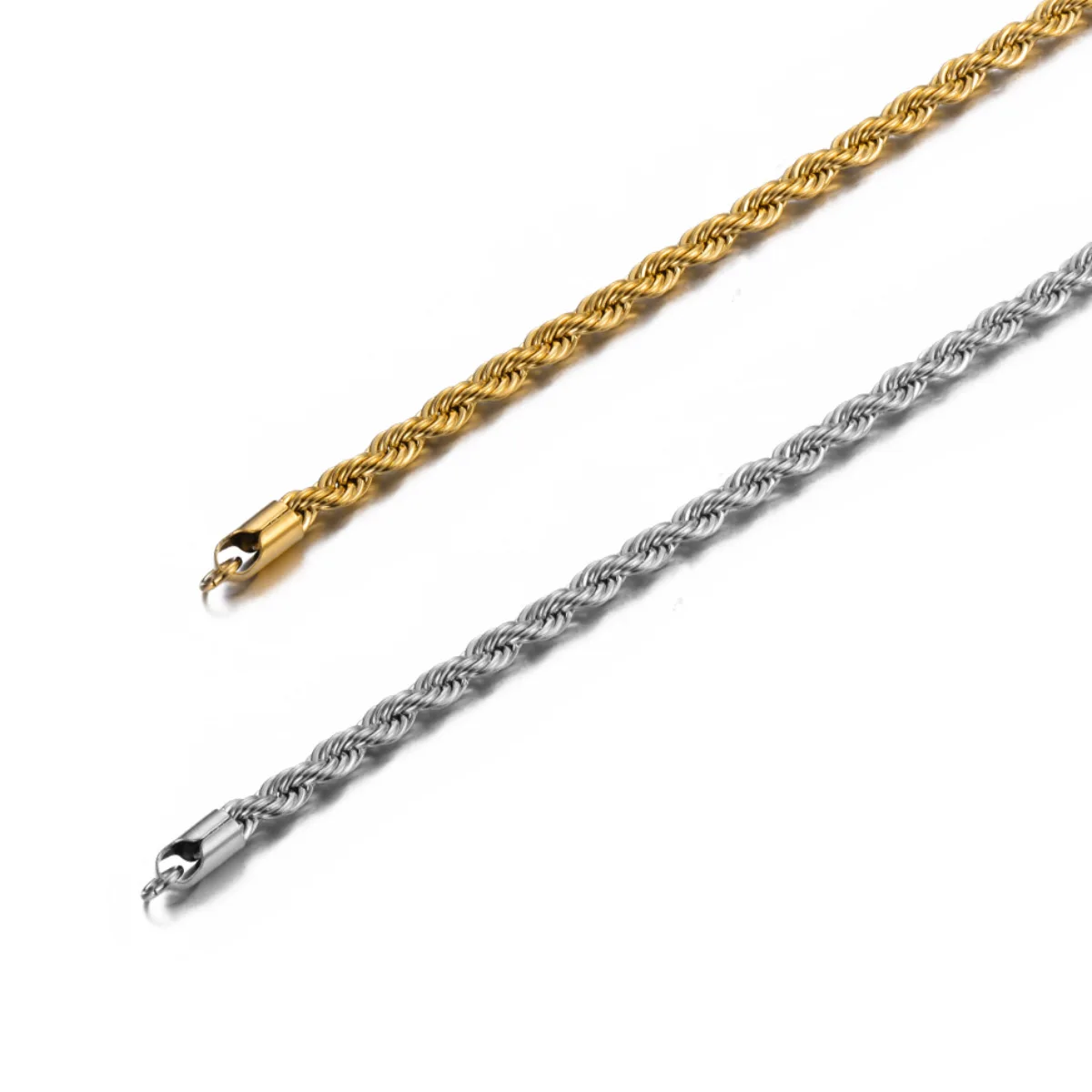 Width 2mm/2.5mm/3mm/4mm/5mm/6mm Twisted Rope Link Chain Gold Color Necklace for Men Women Stainless Steel Chain Necklace Jewelry