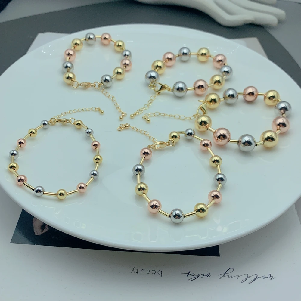 Classic Gold Plated Smooth Copper Round Bead Bracelets For Women Minimalist Design Jewelry Accessories Birthday Party Gifts
