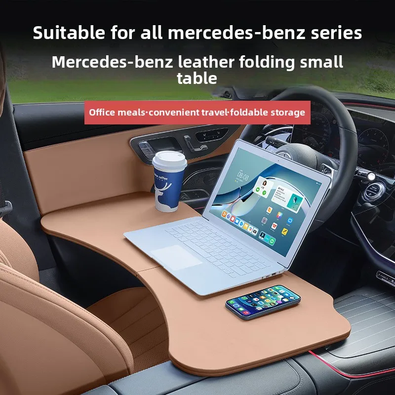 Foldable Car Tray Table for Mercedes-Benz C-Class / A-Class / E-Class GLC/GLB Multi-Functional Leather Laptop Desk Dining Table