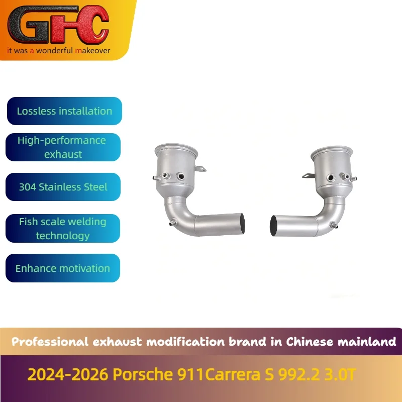 

Applicable to the 2024-2026 Porsche 911 Carrera S 992.2 3.0T 304 Stainless Steel high-performance 200 cell catalytic pipe