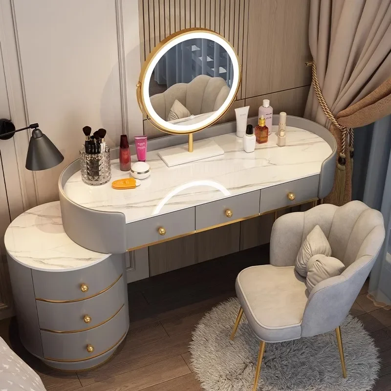 Pink White Vanity Table Women Luxury Nail European Big Stool Study Dressing Table Organizer Mesa De Maquillaje Home Furniture