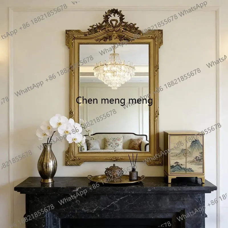 a17 French retro fireplace mirror wall carved decorative mirror European bedroom makeup mirror