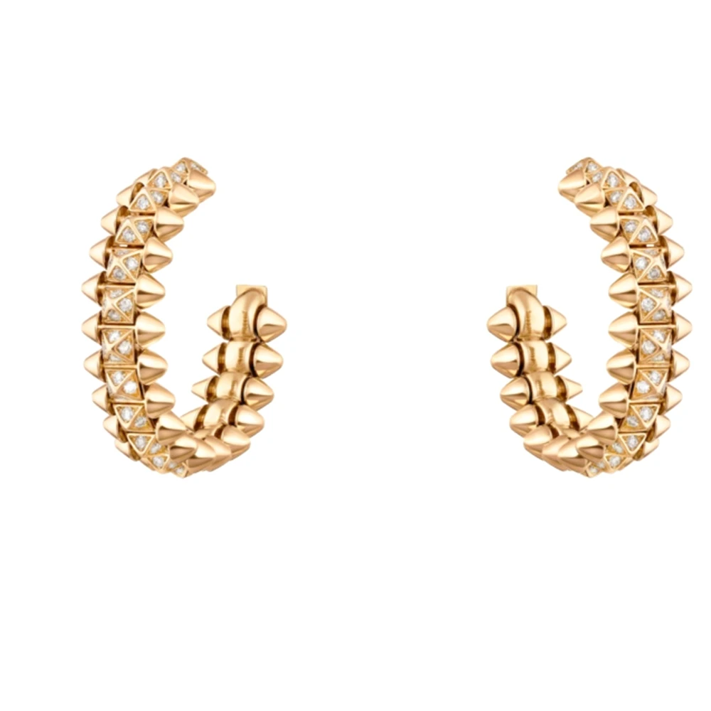 

Real Solid 925 Sterling Silver With CZ Diamond Carved Rivet Hoop Earrings Luxury Gold Plated Fine Jewelry for Women