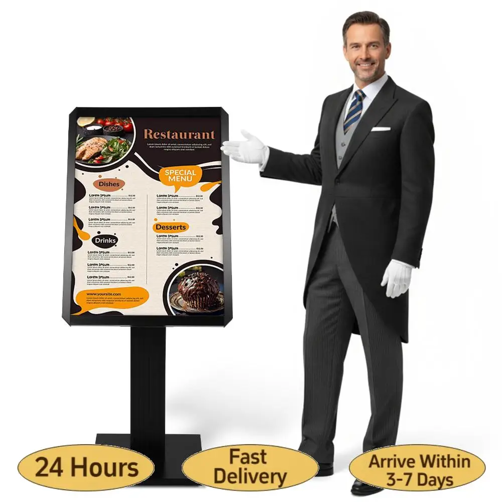 

Напольный рекламный стенд-постамент с регулируемой высотой и быстросъемной рамкой для торговых центров, школ, ресторанов