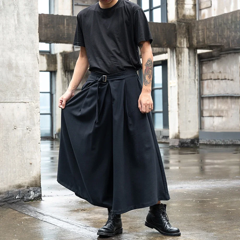 Japanese Streetwear Baggy Fashion Casual Wide Leg Pants Men Punk Hip Hop Skirt Pants Black Harem Trousers Men's Culottes Unisex