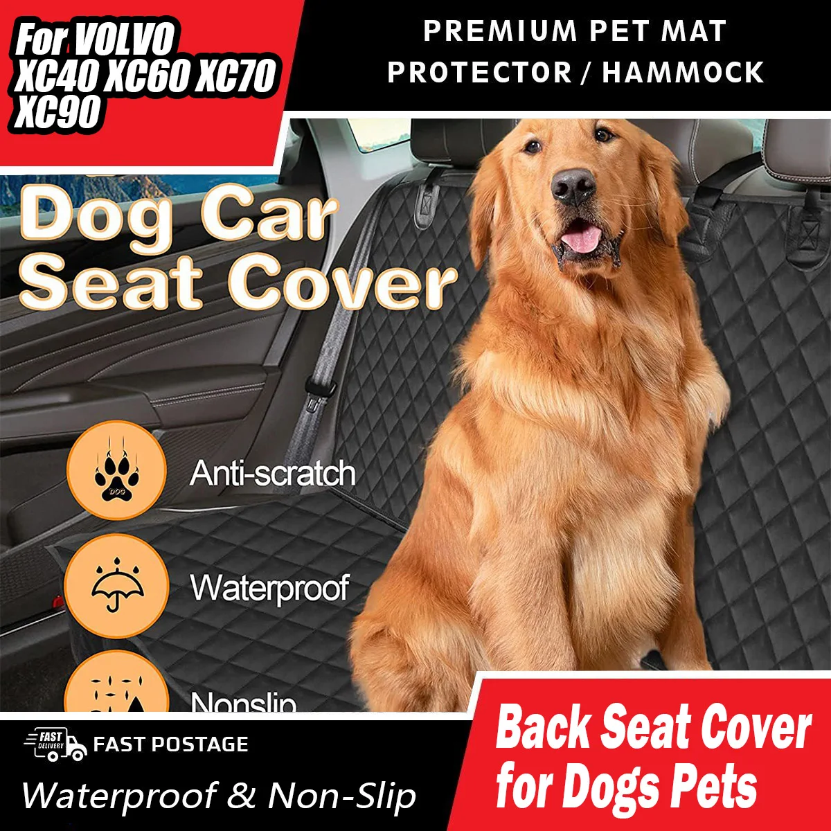 Car Back Seat Cover for Dogs Pet Non-Slip Reat Protector Waterproof Bench Cover for For VOLVO XC40 XC60 XC70 XC90 EX30 EX40 EX60