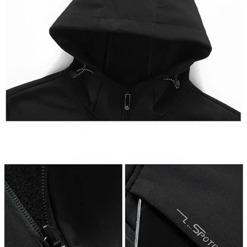 Autumn Winter Jacket Men Fleece Lined Windproof Waterproof Windbreaker Hooded Bomber Jacket Military Sweatshirt Warm Sportswear