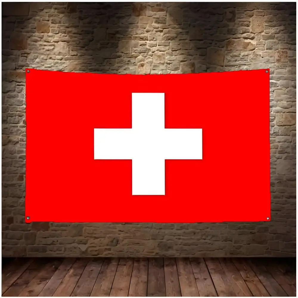 Switzerland Alps Neutrality Flags Daily four ring borderless design indoor outdoor decor easy hang install