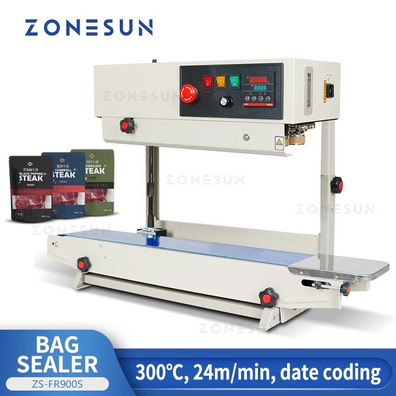 

ZONESUN Automatic Bag Sealer Plastic Packet Aluminum Foil Doypack Packaging Machine Date Coding Batch Serial Number ZS-FR900S