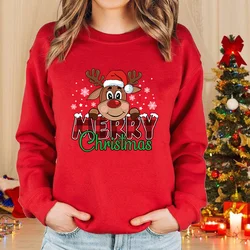 Christmas elk round neck pullover fall and winter women's casual long-sleeved cute Merry Christmas red sweater