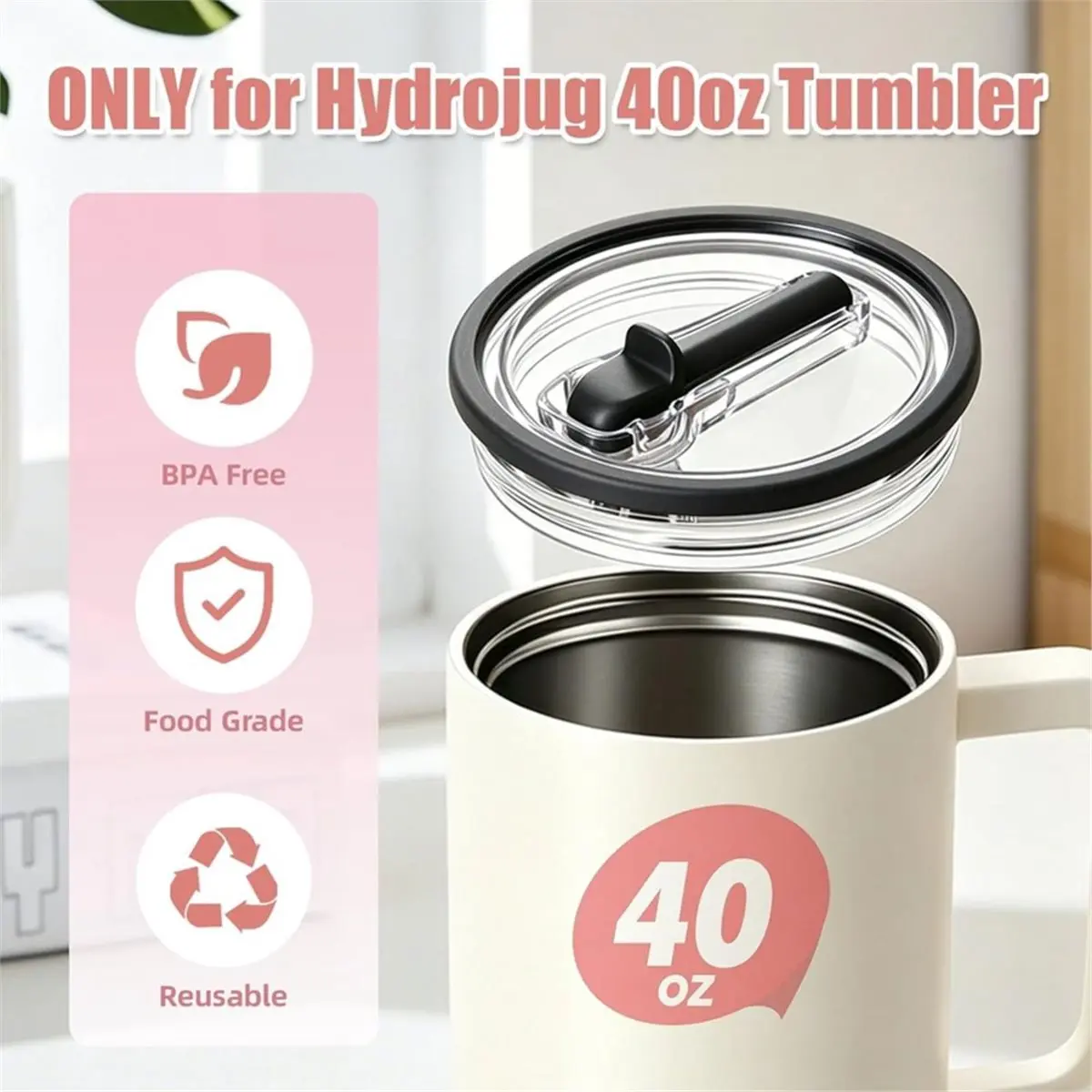 RECOMMENDATION  4 Pack Replacement Lids for HydroJug 40oz Travel Tumbler with Handle, Spill-Proof Water Bottle Lids Black
