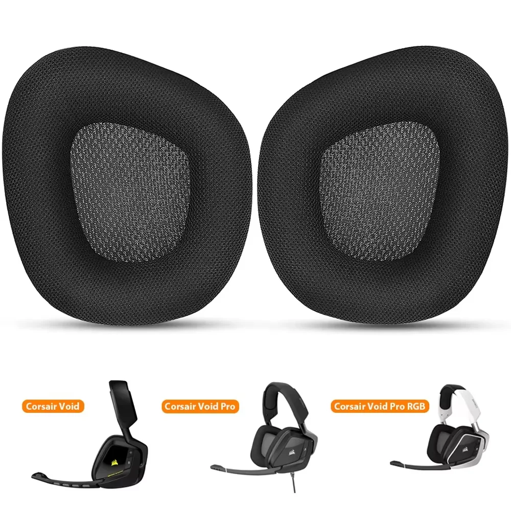 وسائد بديلة لوسائد الأذن لسماعات الألعاب السلكية/اللاسلكية Corsair Void & Corsair Void PRO RGB مع نسيج شبكي أسود