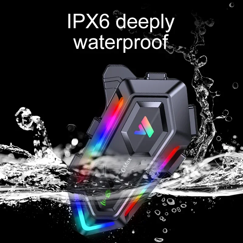 Y20 MAX Motorcycle Helmet Bluetooth Headset Intercom With Mixing V5.3 IPX6 Waterproof RGB Colorful Light Effect 1000mAh Battery image 3
