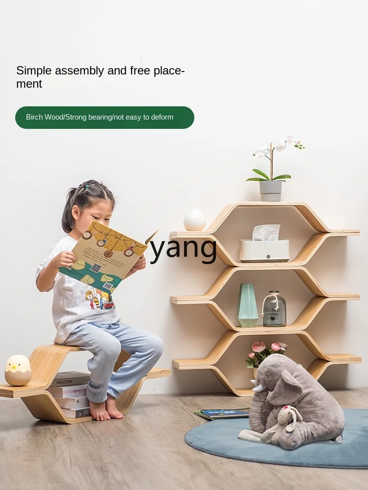 CX Bamboo Bookshelf Floor Storage Rack Wall Partition Solid Wood Children's Bookcase